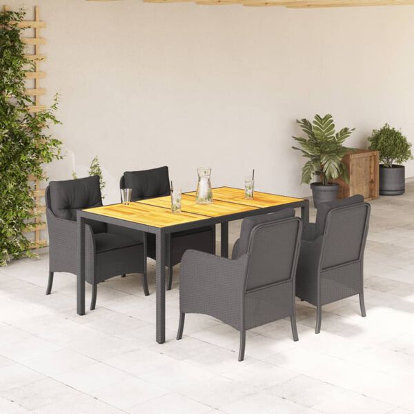 vidaXL Garden Dining Set Black PE Rattan 4-Seater Removable Covers