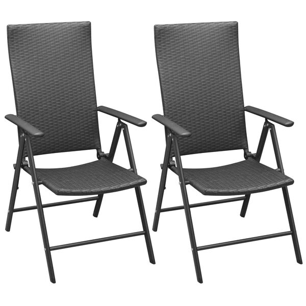 vidaXL Garden Chair Set of 2 Black PE rattan, aluminum Standard