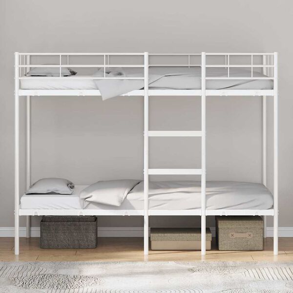 vidaXL Bunk Bed White Steel Twin Bunk Bed Rectangular Minimalist