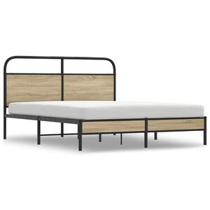 vidaXL Bed Frame Smoked oak Steel Queen Bed Frame Rectangular