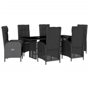 vidaXL Garden Dining Set Black PE rattan 9-Piece Set Adjustable Armrests