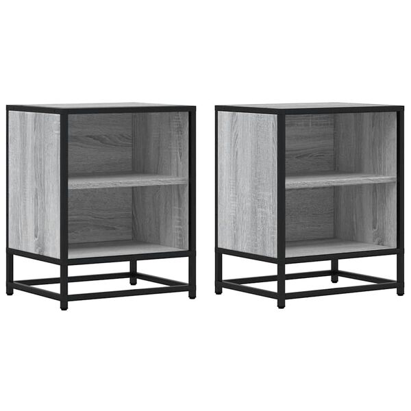 vidaXL Bedside Cabinet Set of 2 Grey Sonoma Engineered wood, metal