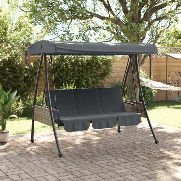vidaXL Garden Swing Bench Dark grey Powder-coated steel Large