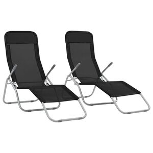 vidaXL Sunlounger Set of 2 Black Textilene fabric, powder-coated steel
