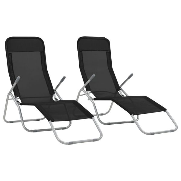 vidaXL Sunlounger Set of 2 Black Textilene fabric, powder-coated steel