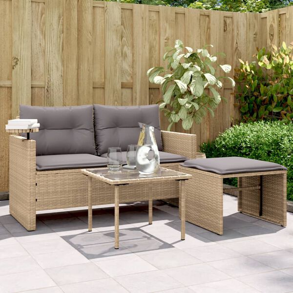 vidaXL Garden Sofa Set Beige and Light Grey PE Rattan 2-Seater
