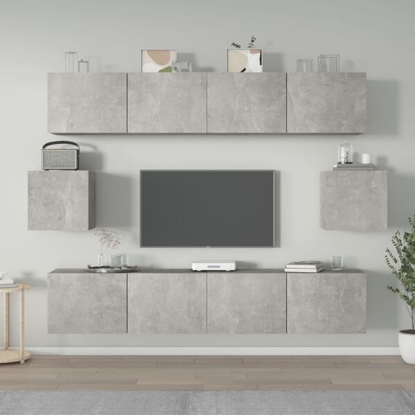 vidaXL TV Cabinet Set Set of 6 Concrete gray Engineered wood