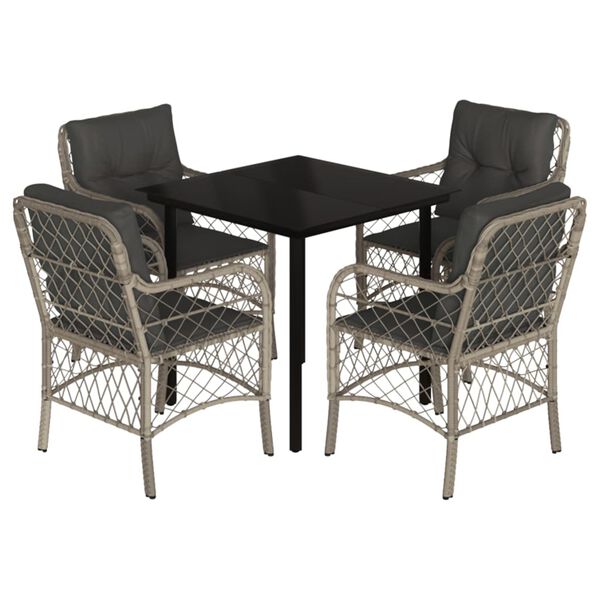 vidaXL 5 Piece Patio Dining Set with Cushions Light Grey Poly Rattan
