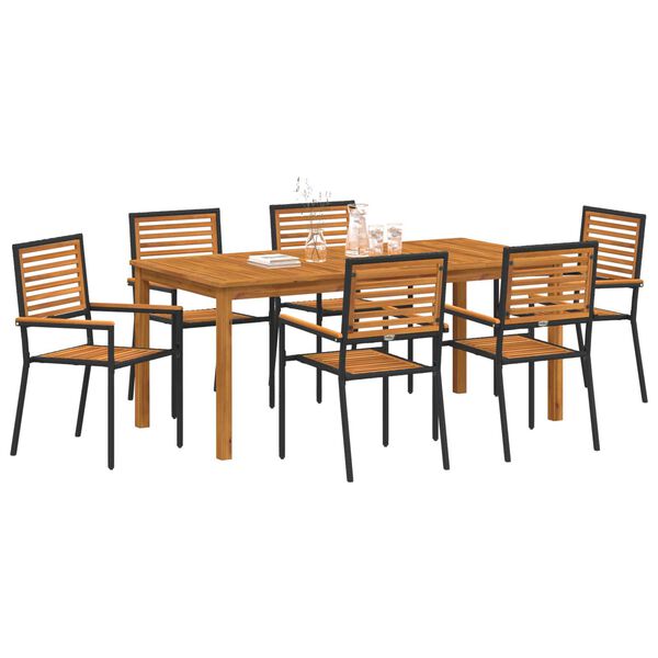 vidaXL Garden Dining Set 7 pcs Black Solid Acacia Wood