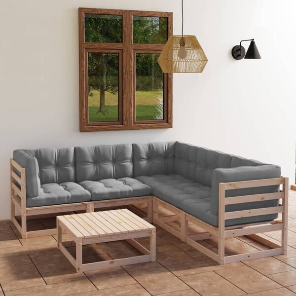 vidaXL Garden Lounge Set Pinewood Solid Pinewood, 100% Polyester Medium