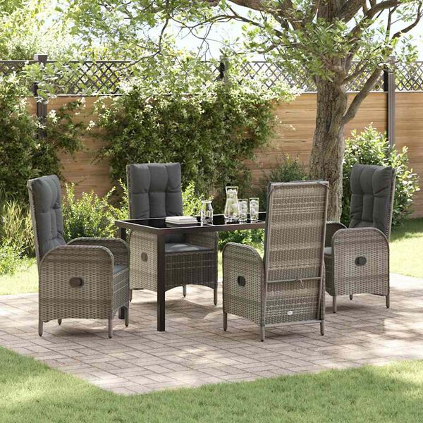 vidaXL Garden Dining Set with Cushion 5 pcs Grey Poly Rattan