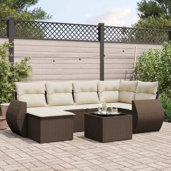 vidaXL Garden Sofa Set Brown PE rattan 7 Piece Set Modular