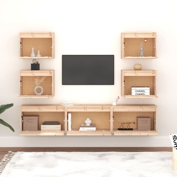 vidaXL TV Cabinet Set of 7 Natural Wood Solid pine wood Large Sleek