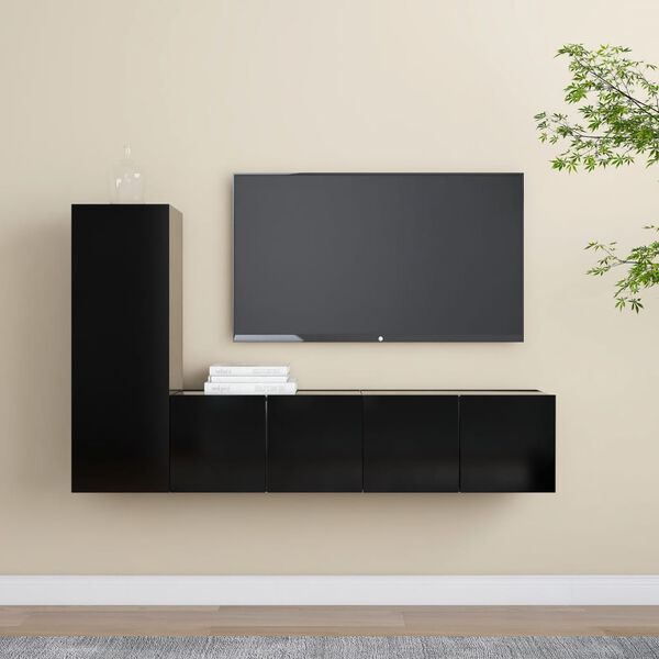 vidaXL TV Cabinet Set Set of 3 Black Engineered wood