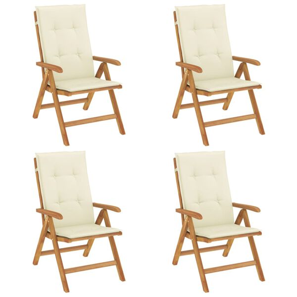 vidaXL Reclining Garden Chair Set of 4 Cream Cushion Solid teak wood