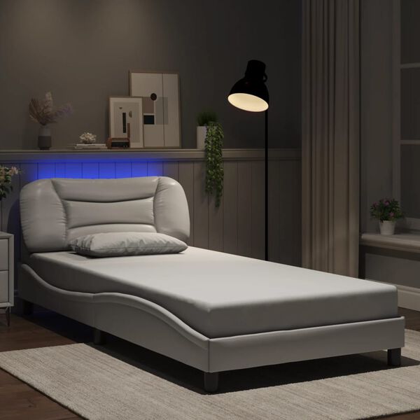 vidaXL Bed Frame with LED without Mattress "Hvar" White 39.4"x74.8"