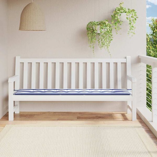 vidaXL Patio Bench Cushion Blue&White Stripe 78.7x19.7x1.6" Fabric
