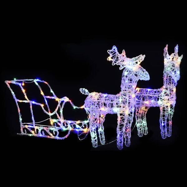 vidaXL Reindeers & Sleigh Christmas Decoration 160 LEDs 51.2" Acrylic