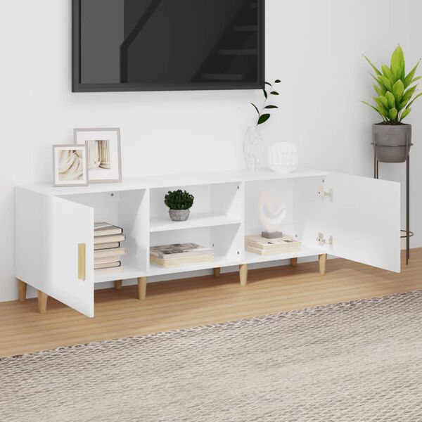vidaXL TV Cabinet White Engineered wood, solid eucalyptus wood Medium