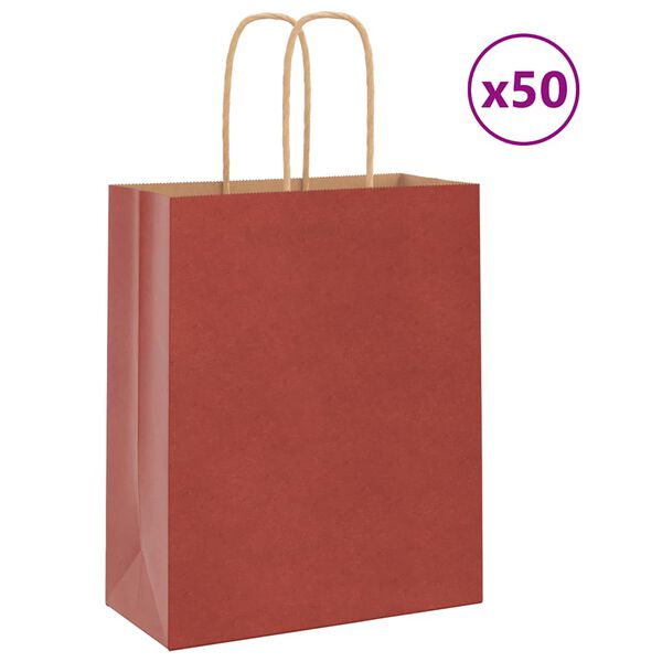 vidaXL Paper Bags 50 pcs with Handles Red 7.1x3.1x8.7"