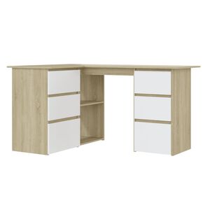 vidaXL Corner Desk White and Sonoma Oak Engineered wood