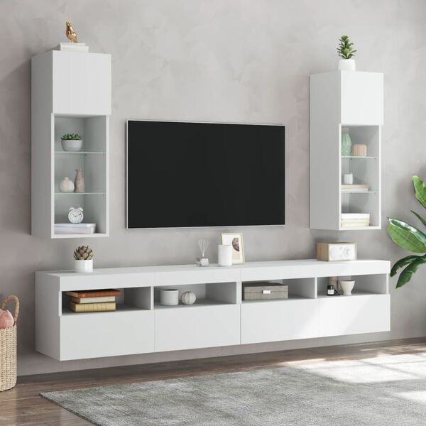 vidaXL TV Cabinet White Engineered wood, glass 12.0 x 11.8 x 35.4 in