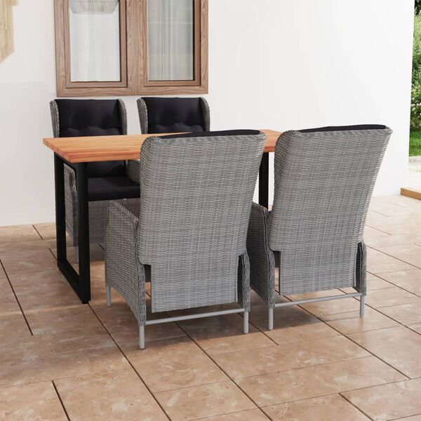 vidaXL 5 Piece Patio Dining Set with Cushions Poly Rattan Light Gray