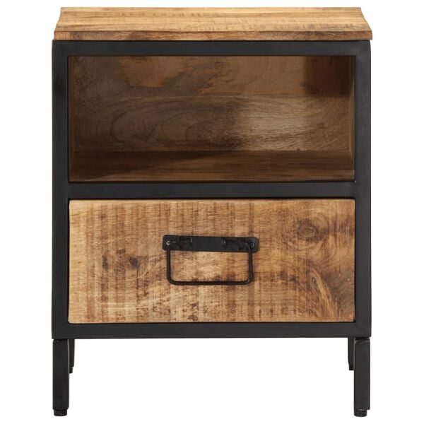 vidaXL Bedside Cabinet Natural wood and black Solid mango wood, iron
