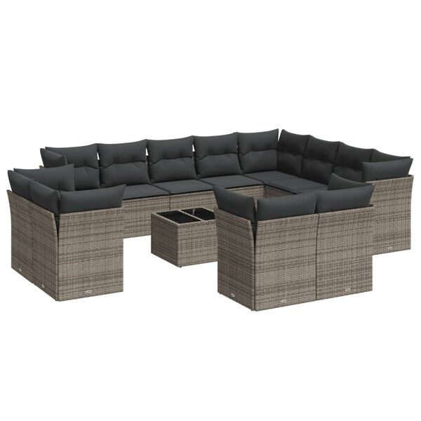 vidaXL Garden Sofa Set Grey PE Rattan, Powder-Coated Steel, Tempered Glass