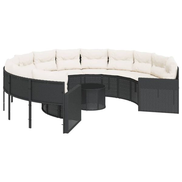 vidaXL Garden Sofa Black Poly Rattan Large Removable Covers