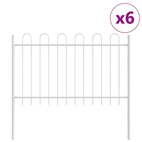 vidaXL Garden Fence 6 pcs White 33.46 x 2.62 ft Powder-coated Steel