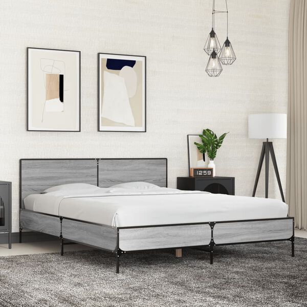 vidaXL Bed Frame Gray sonoma Engineered wood, Metal, Plywood King Size