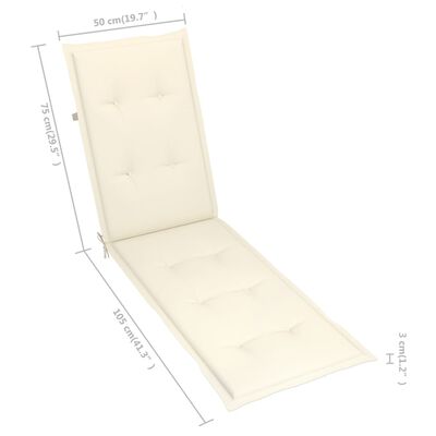 vidaXL Deck Chair Cushion Cream (29.5"+41.3")x19.7"x1.2"