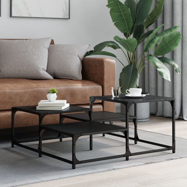 vidaXL Coffee Table Black Engineered wood, metal Medium Adjustable Feet