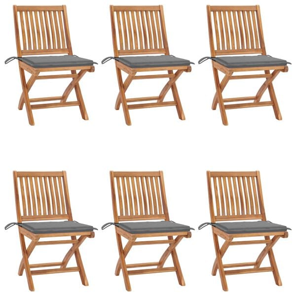 vidaXL Garden Chair Set of 6 Natural wood, grey Teak wood, polyester