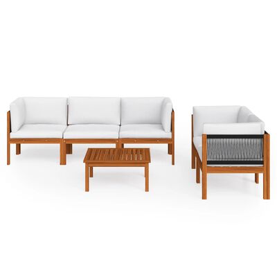 vidaXL 6 Piece Patio Lounge Set with Cushions Cream Solid Acacia Wood