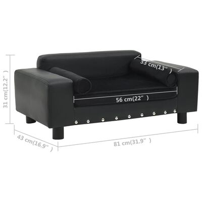 vidaXL Dog Sofa Black 31.9"x16.9"x12.2" Plush and Faux Leather