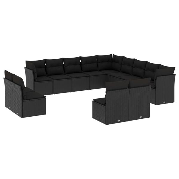 vidaXL Garden Sofa Set Black Poly Rattan, Powder-Coated Steel, Polyester