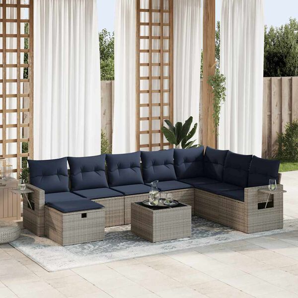vidaXL 8 Piece Patio Sofa Set with Cushions Gray Poly Rattan