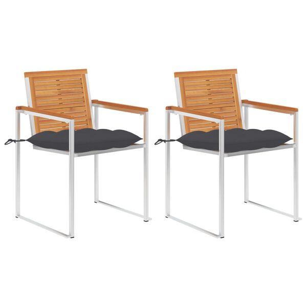vidaXL Patio Chairs with Cushions 2 pcs Solid Acacia Wood and Steel