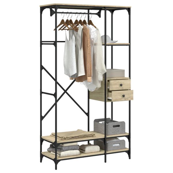 vidaXL Wardrobe Sonoma oak Engineered wood, Metal Large Adjustable Feet
