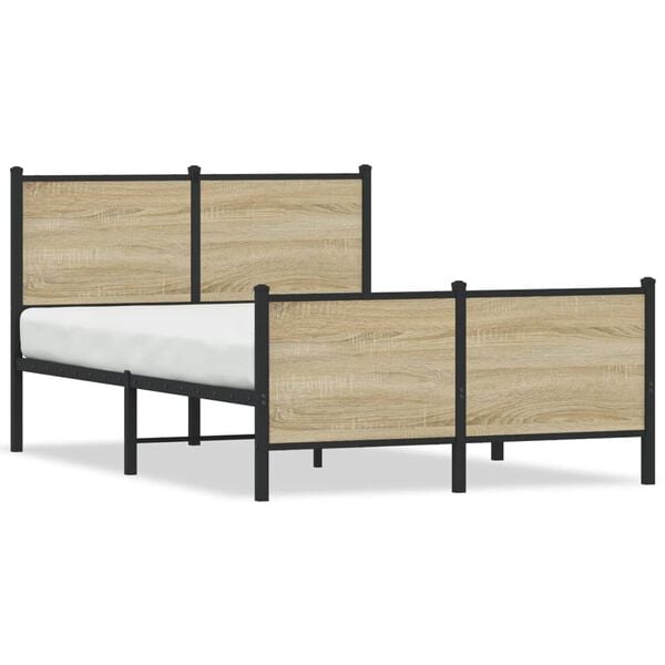 vidaXL Bed Frame Sonoma Oak Steel, Engineered Wood Double Bed Frame