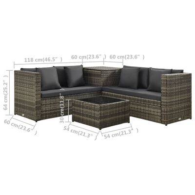 vidaXL 4 Piece Patio Lounge Set with Cushions Poly Rattan Gray