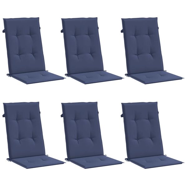 vidaXL Highback Chair Cushion Set of 6 Navy Blue 100% Polyester