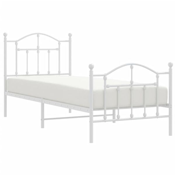 vidaXL Bed Frame White Steel Single Bed Frame Rectangular