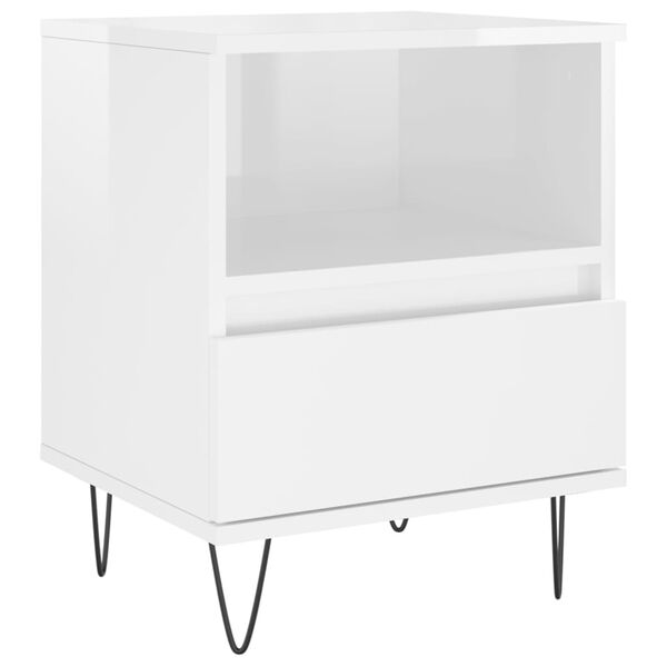 vidaXL Bedside Cabinet High gloss white Engineered wood, metal Small