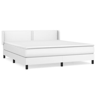 vidaXL Box Spring Bed with Mattress White Queen Faux Leather