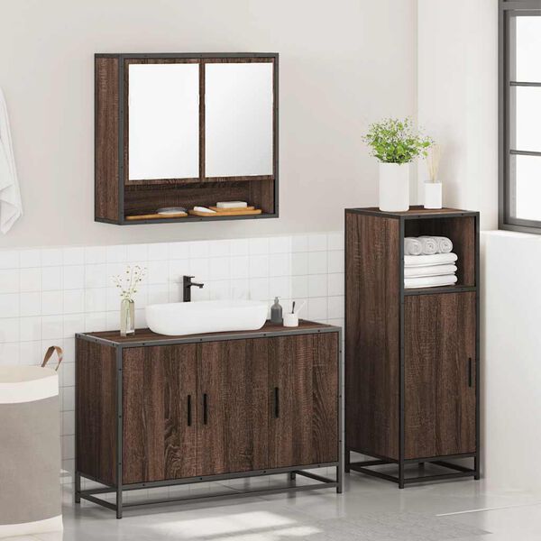 vidaXL Bathroom Furniture Set Brown Oak Engineered Wood Large
