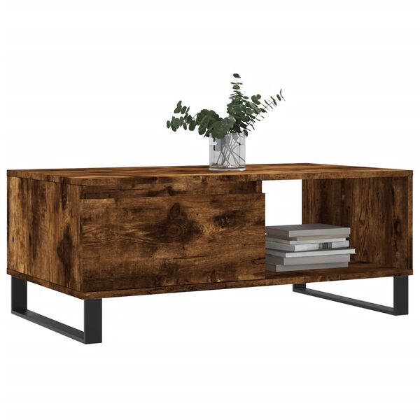 vidaXL Coffee Table Smoked Oak Engineered Wood, Metal 35.4x19.7x14.4 in