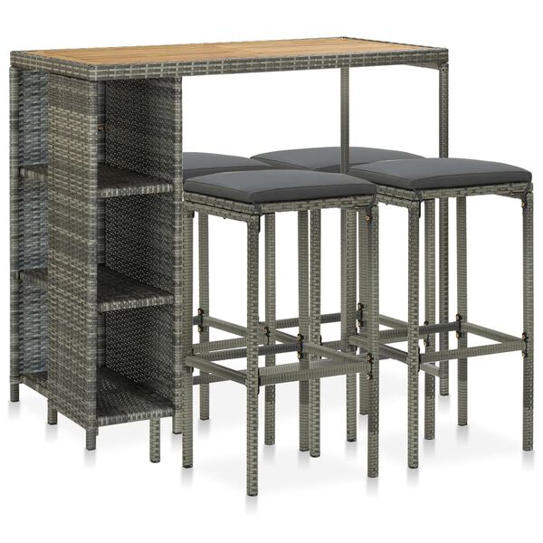 vidaXL Garden Bar Set Grey Poly rattan, powder-coated steel, acacia wood